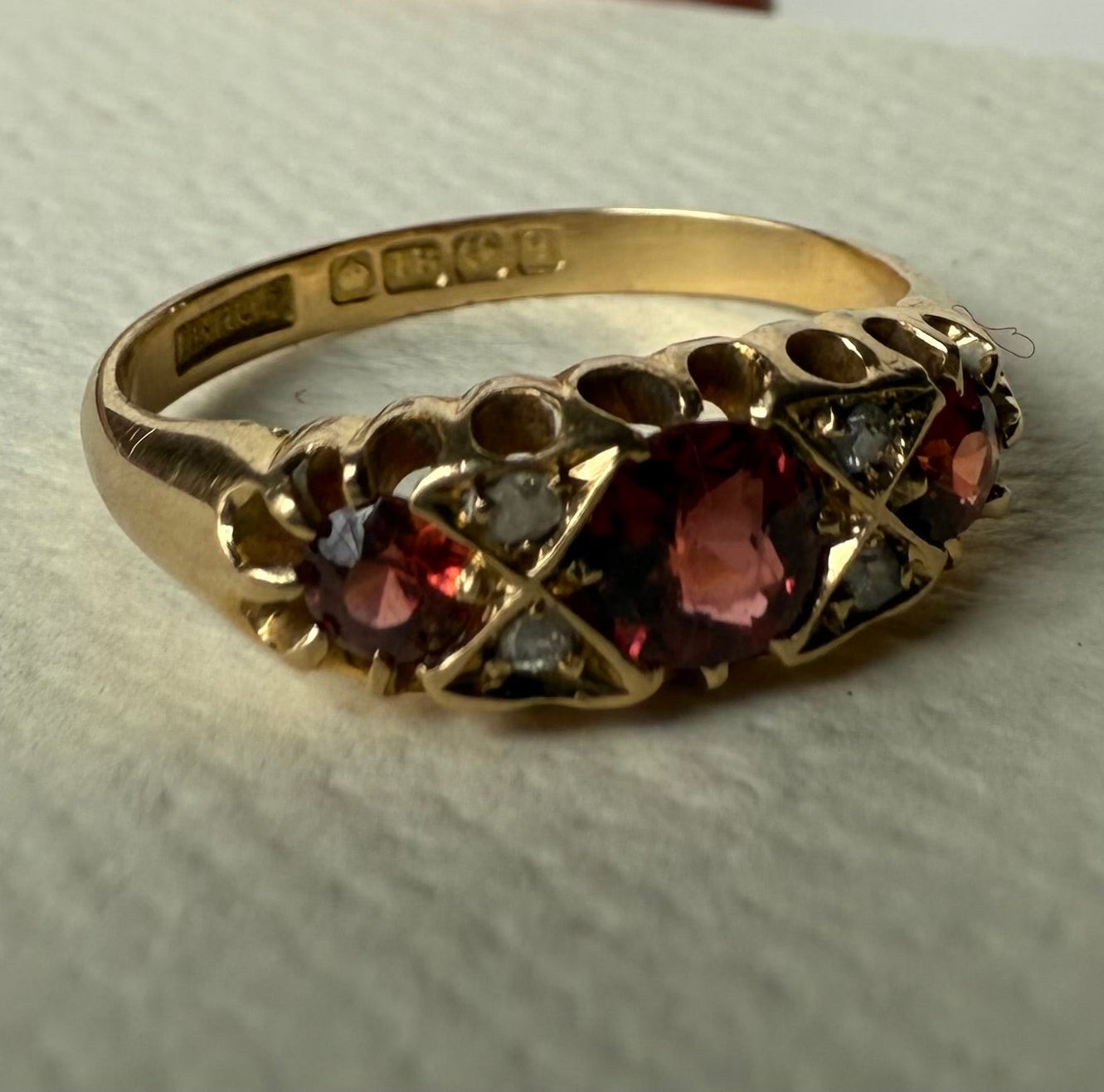 Antique Victorian 18k Rose Gold Garnet and Diamond Ring Size 7