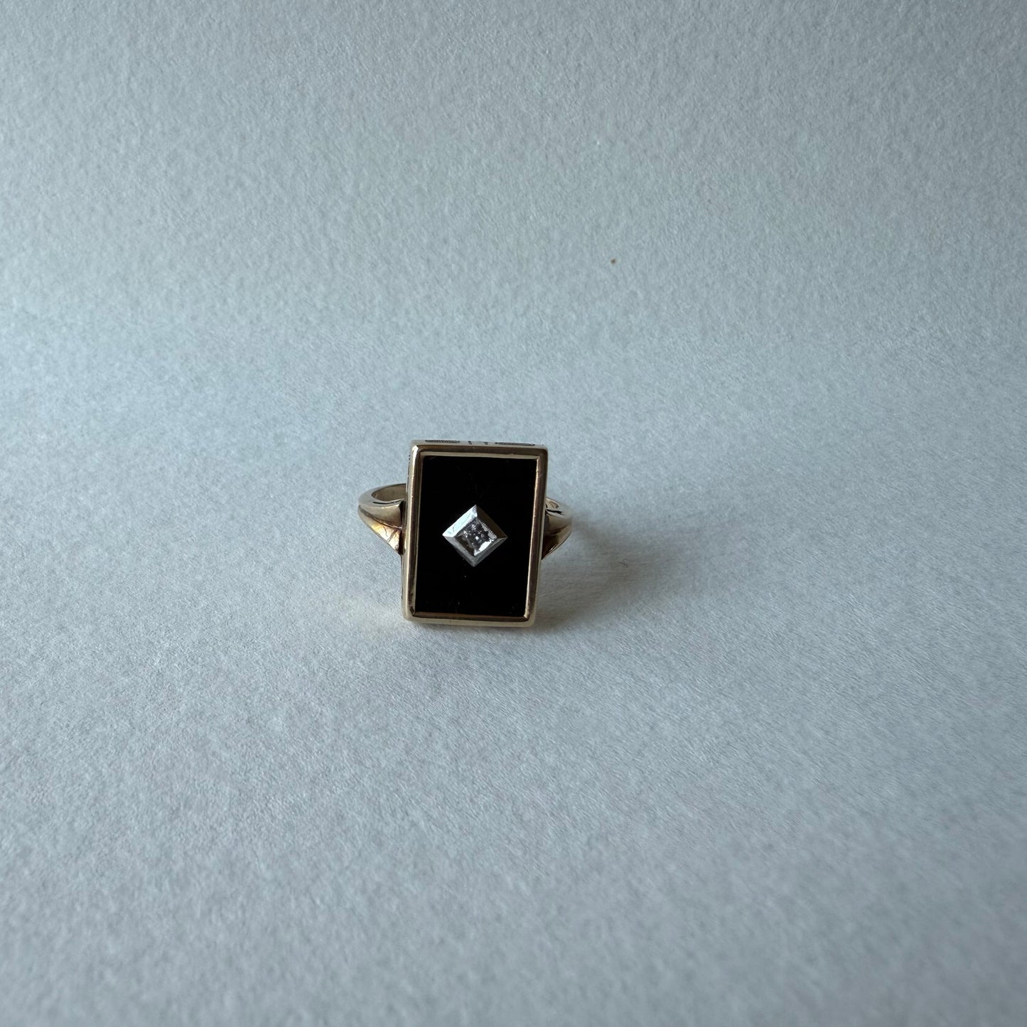 Victorian 10k Gold Onyx with Diamond Ring Size 6