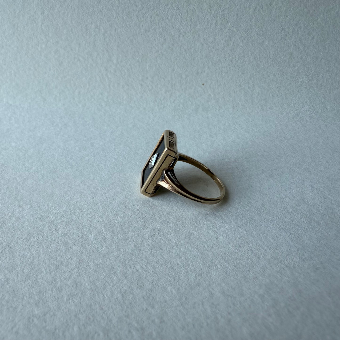 Victorian 10k Gold Onyx with Diamond Ring Size 6