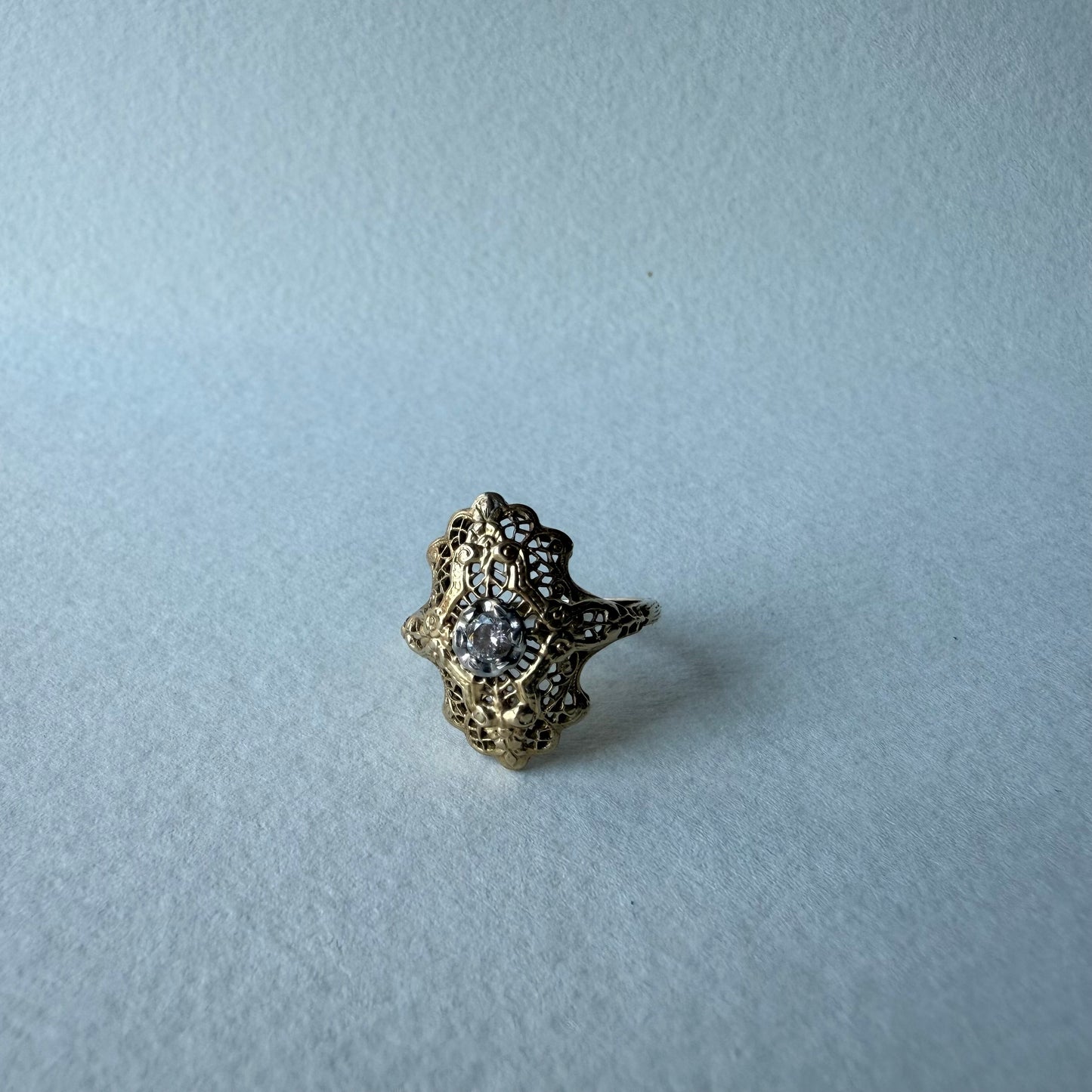 Art Deco 14k Gold Filigree with .15ct Diamond Ring Size 6