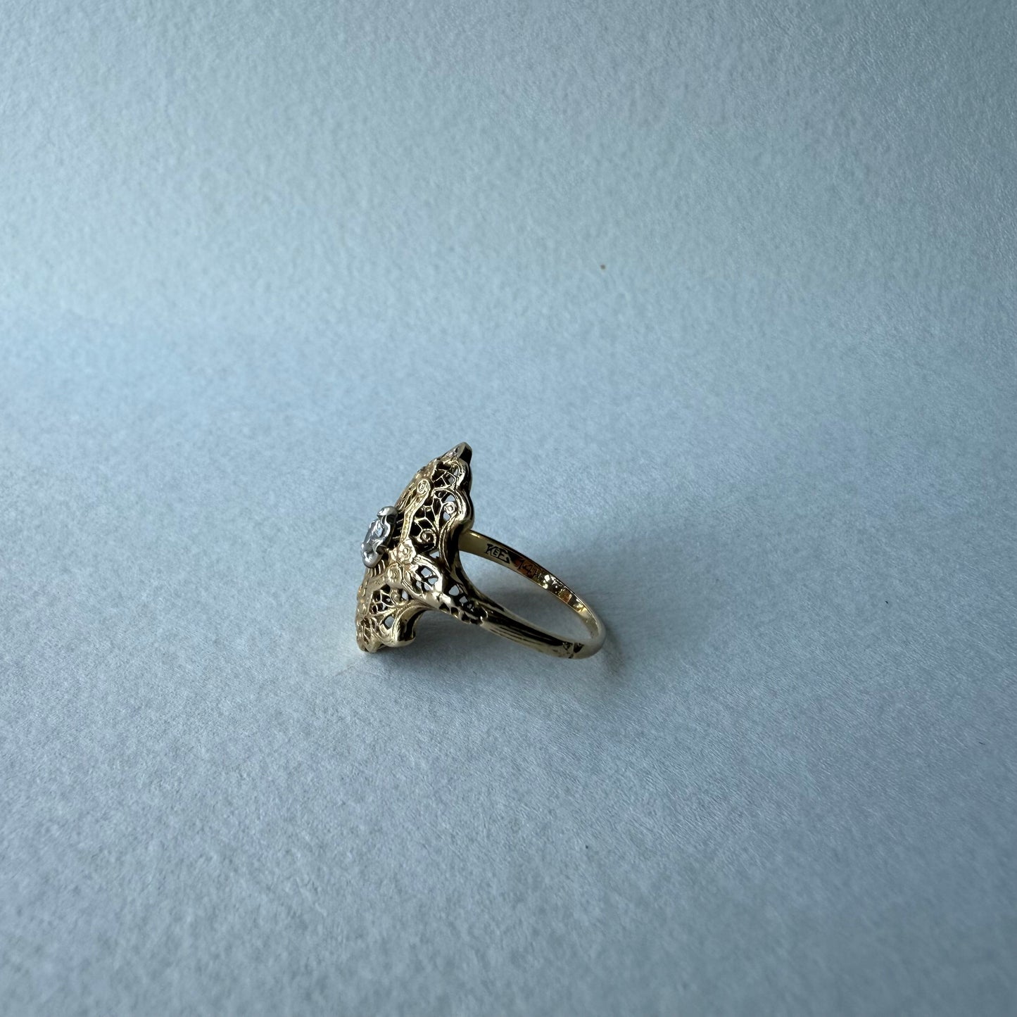 Art Deco 14k Gold Filigree with .15ct Diamond Ring Size 6