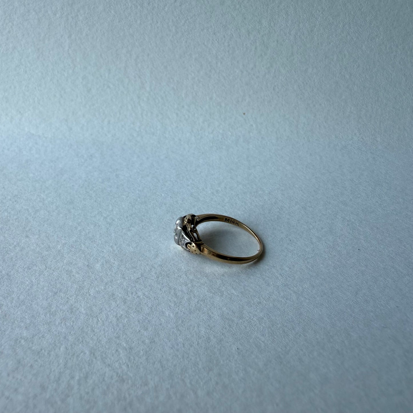 Art Deco Two Tone 14k Gold .10ct Old Cut Diamond Ring Size 4.5