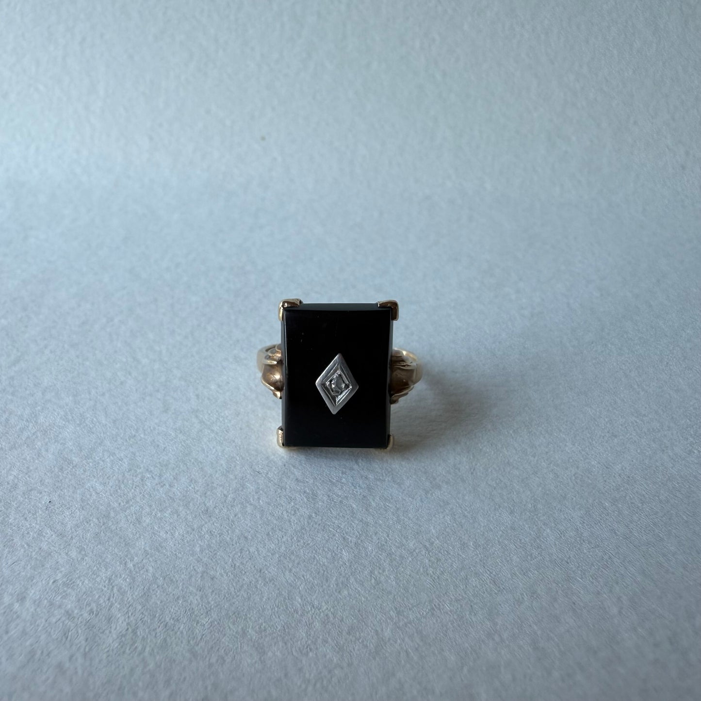 Victorian 10k Gold Onyx with Diamond Ring Size 7