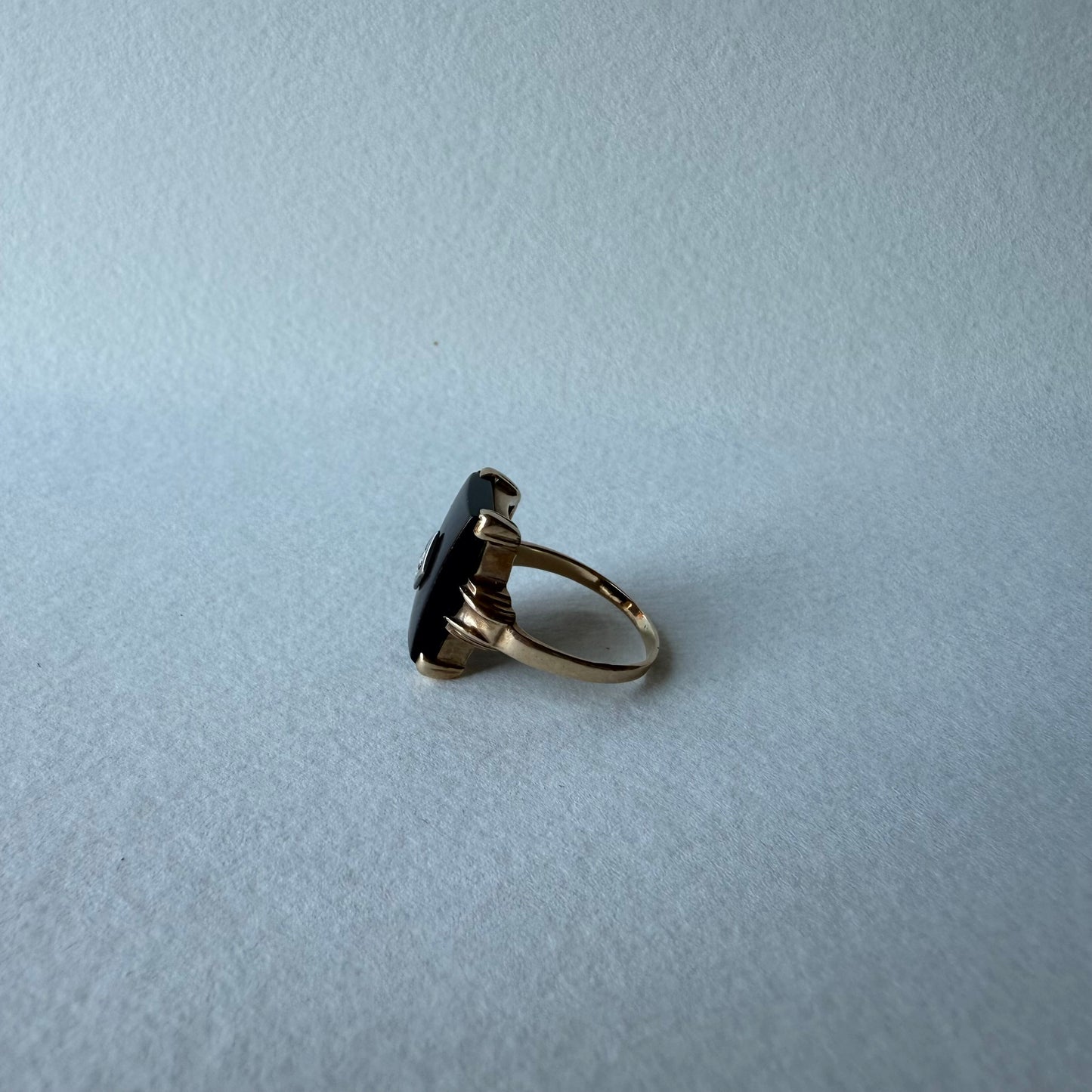 Victorian 10k Gold Onyx with Diamond Ring Size 7