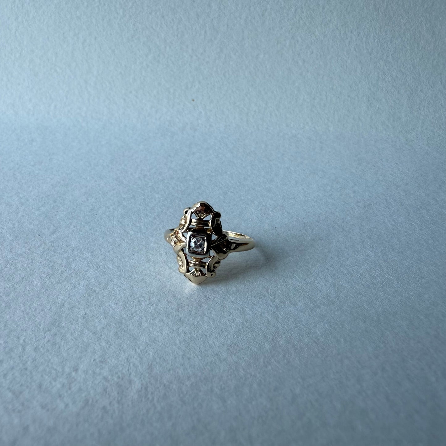 14k Yellow Gold Filigree Single Cut Diamond Ring Size 6