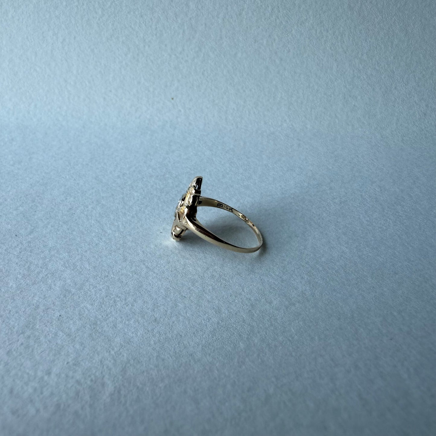 14k Yellow Gold Filigree Single Cut Diamond Ring Size 6