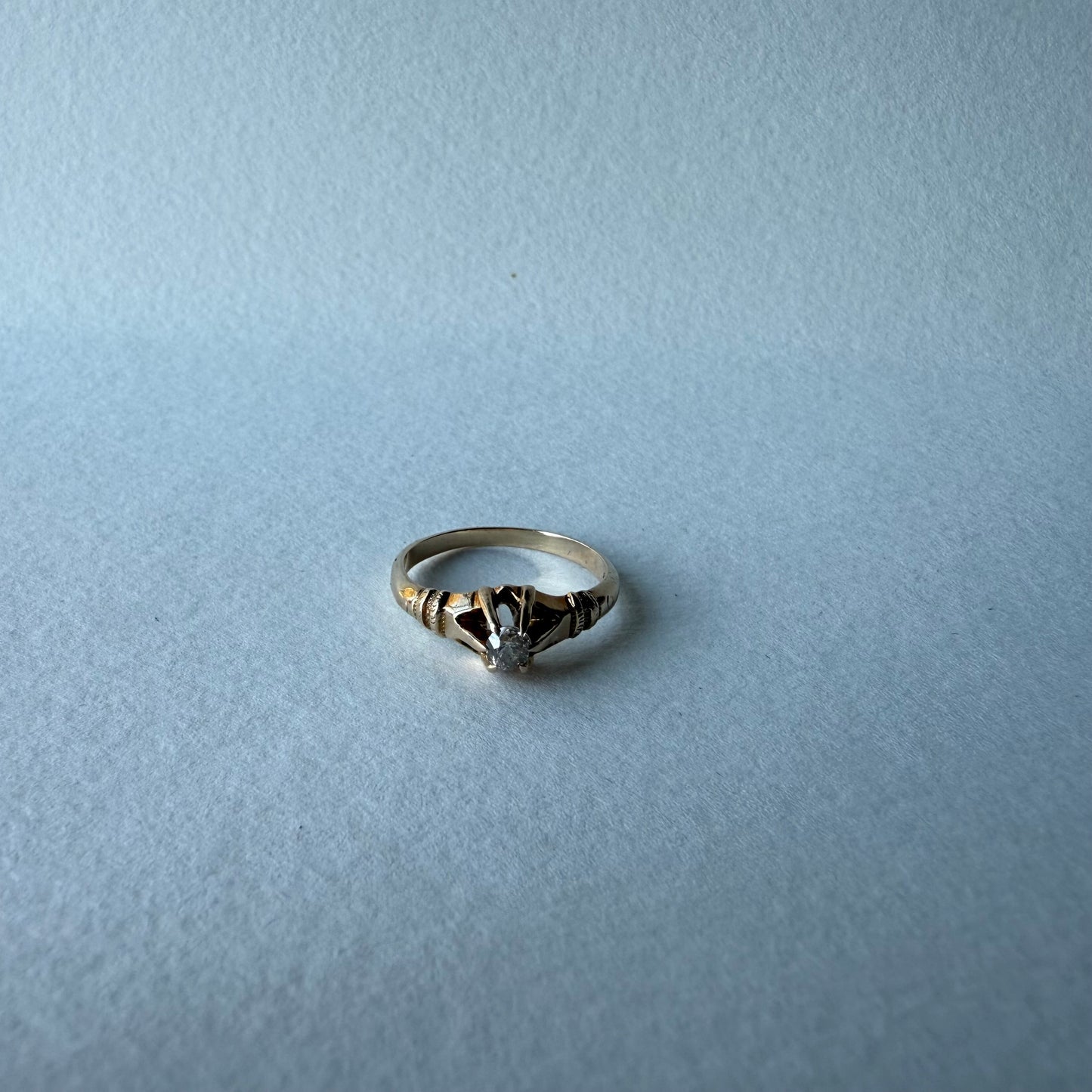 Victorian Belcher Ring 14k Gold .20 ct Old Mine Cut Diamond Size 7.5