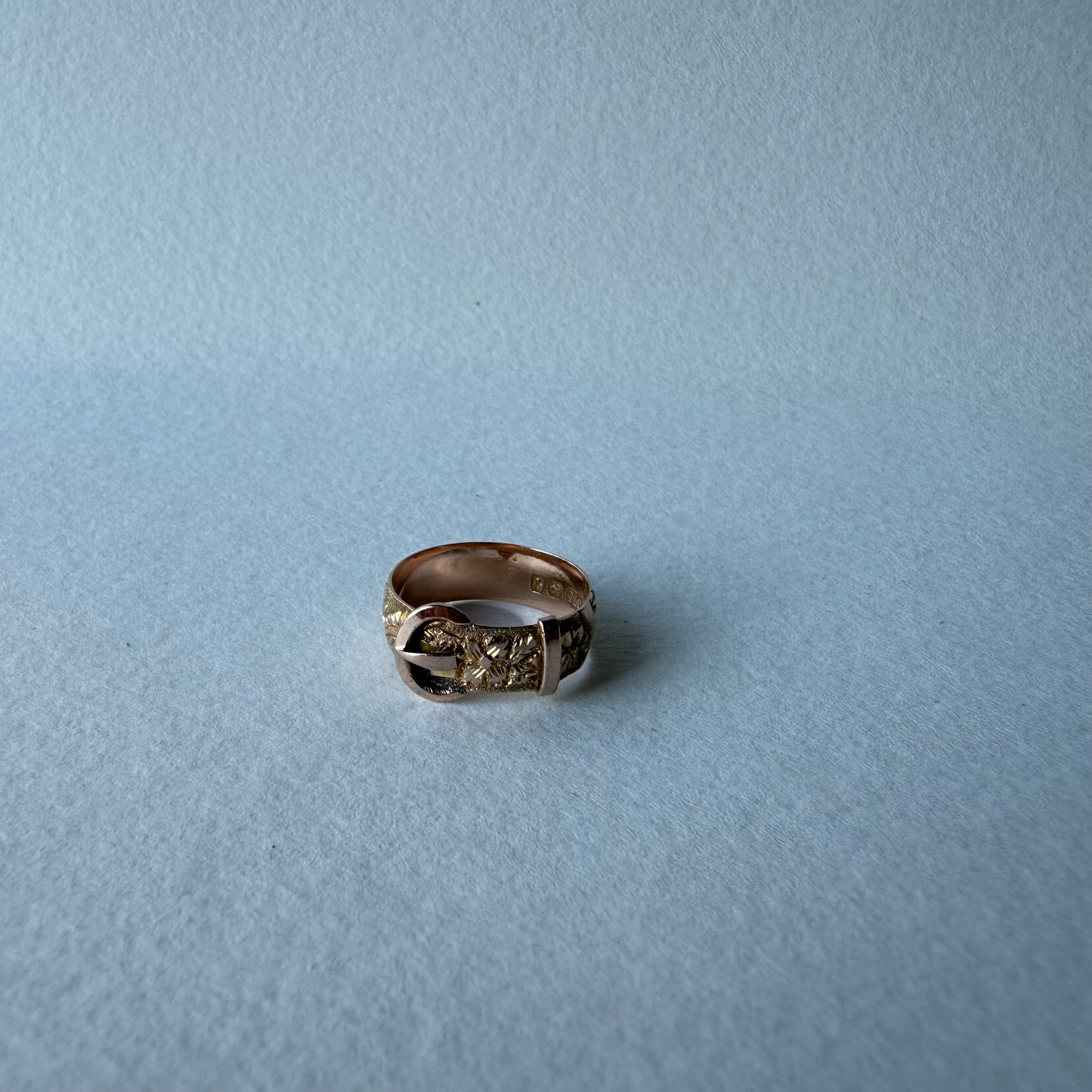 Antique Edwardian Buckle Ring 9k Rose Gold Flower Pattern Size 5.75
