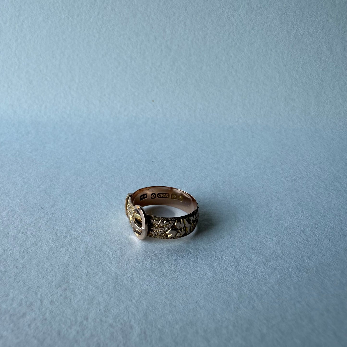 Antique Edwardian Buckle Ring 9k Rose Gold Flower Pattern Size 5.75