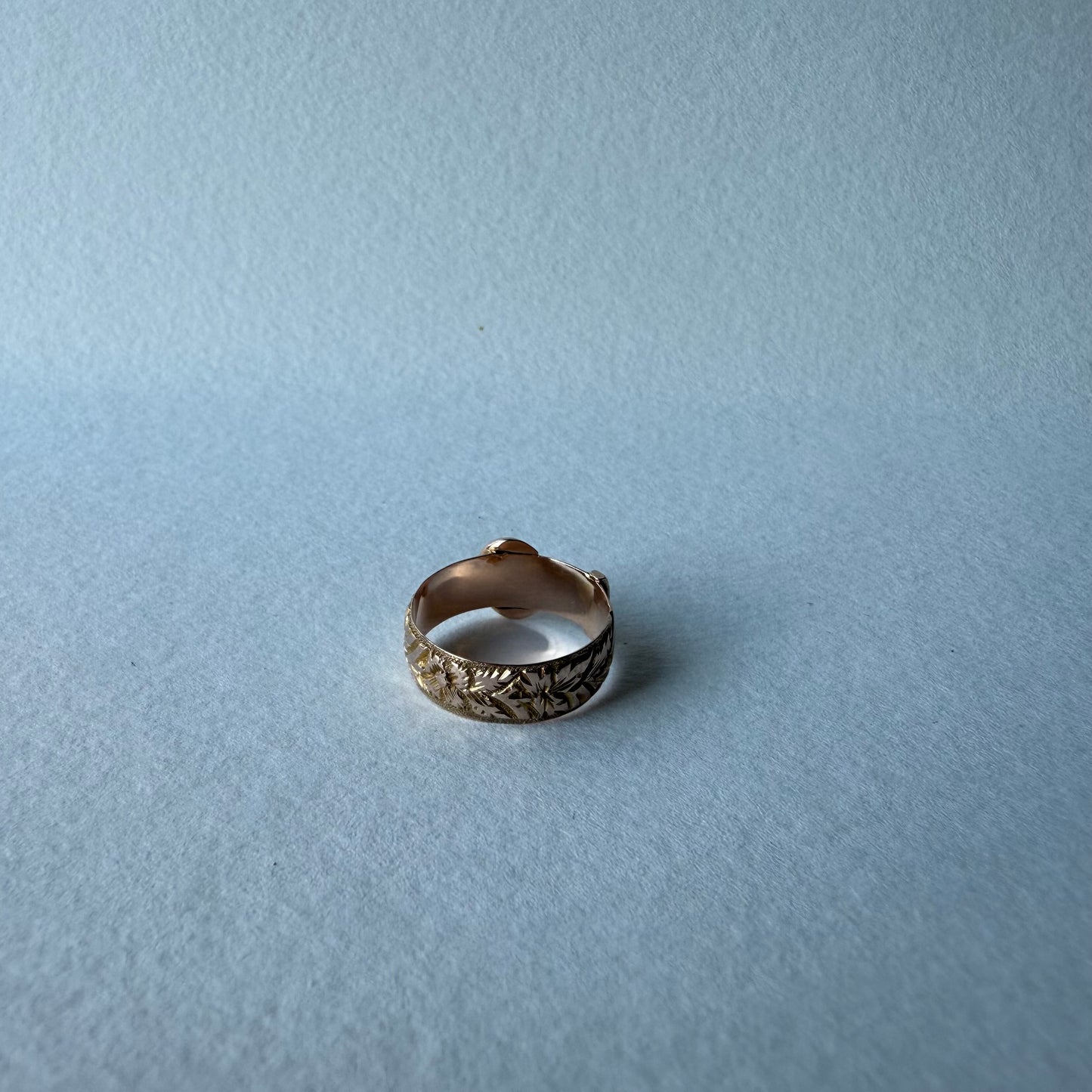 Antique Edwardian Buckle Ring 9k Rose Gold Flower Pattern Size 5.75