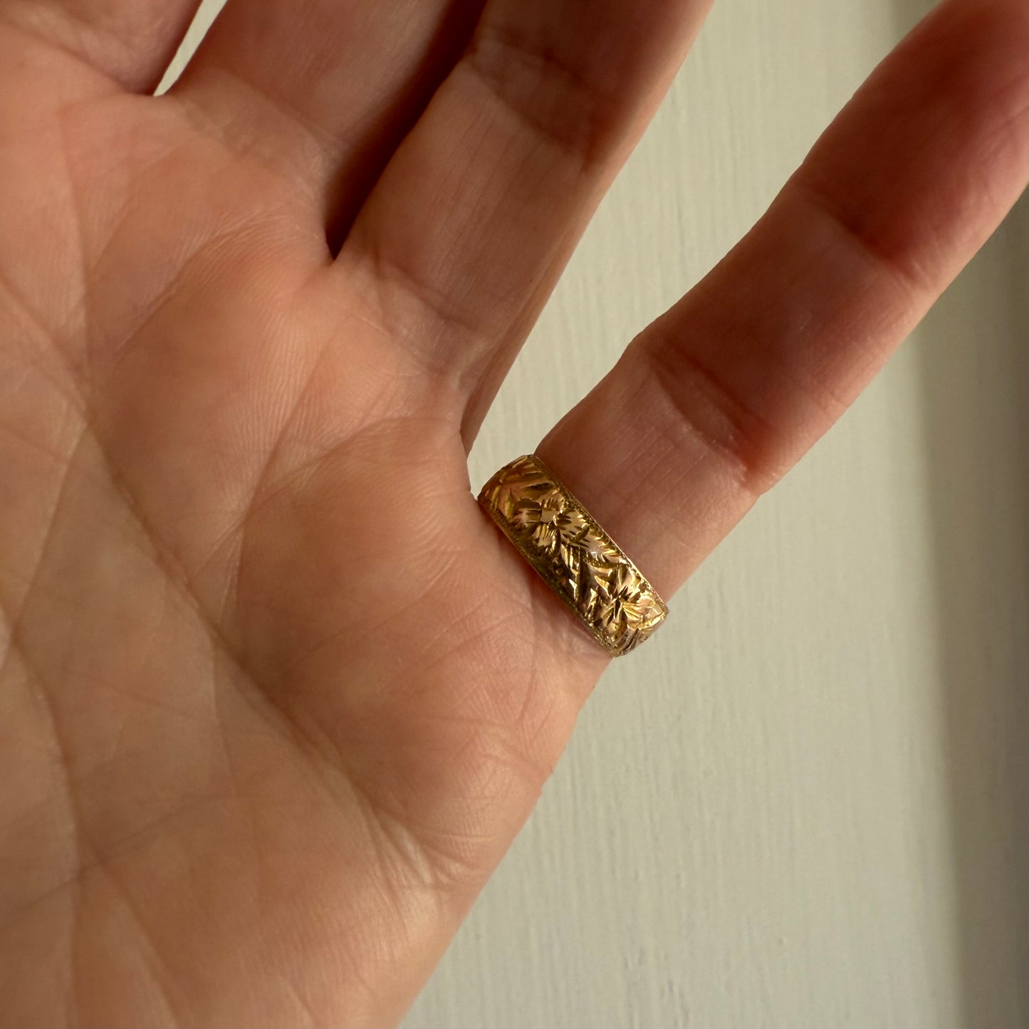 Antique Edwardian Buckle Ring 9k Rose Gold Flower Pattern Size 5.75