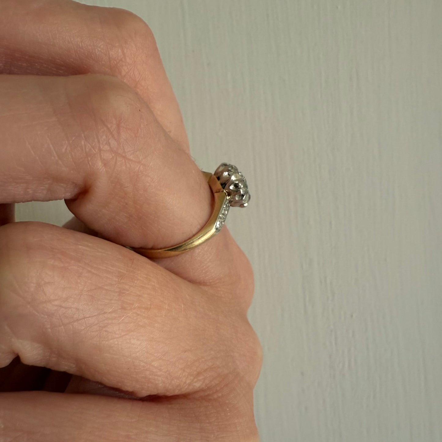 14k Yellow Gold and Platinum 0.60 ctw Diamond Floral Cluster Ring Size 7.5