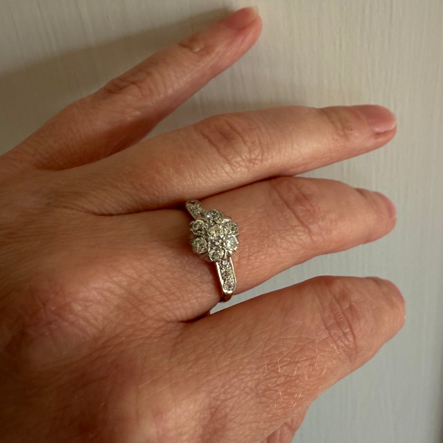 14k Yellow Gold and Platinum 0.60 ctw Diamond Floral Cluster Ring Size 7.5