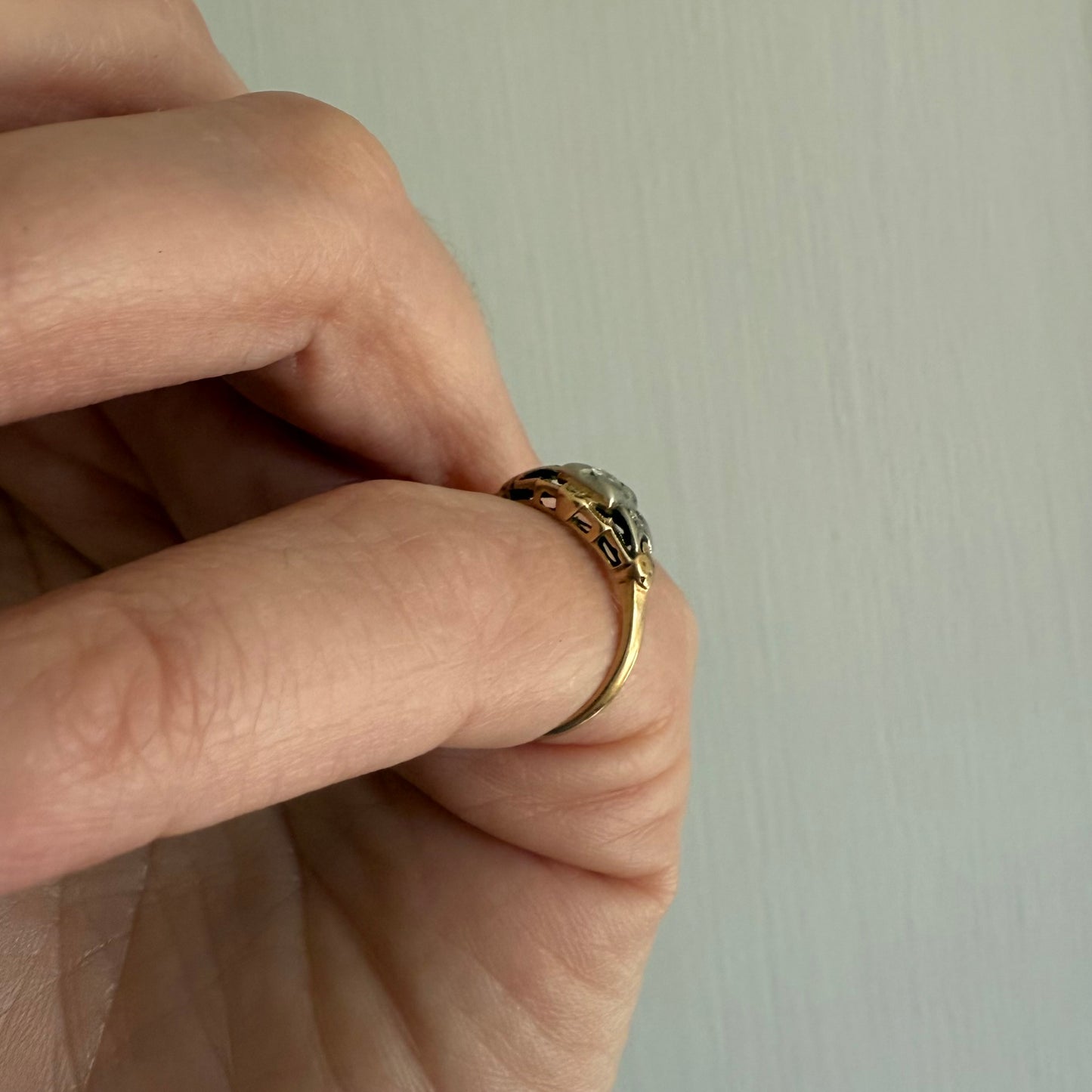 Art Deco Two Tone 14k Gold .10ct Old Cut Diamond Ring Size 4.5