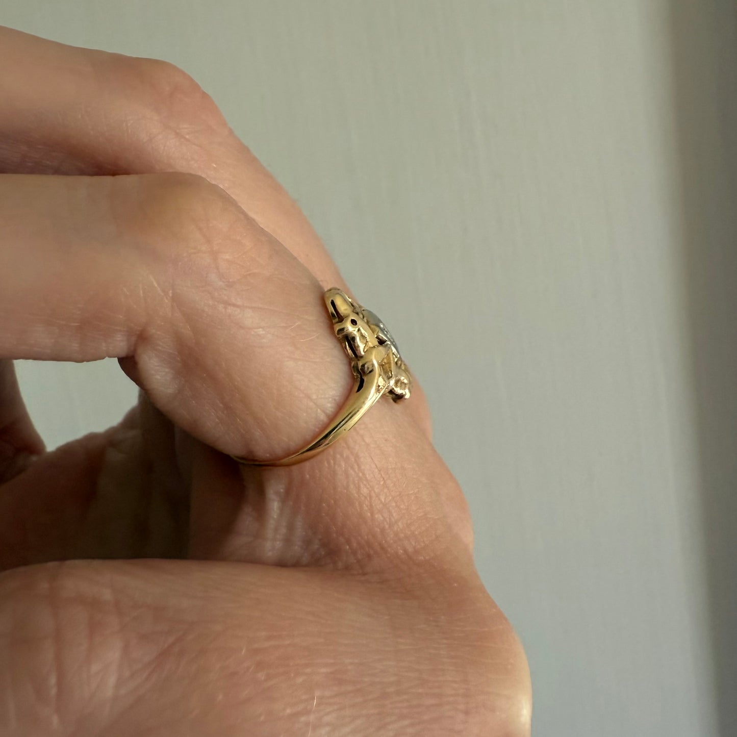 14k Yellow Gold Filigree Single Cut Diamond Ring Size 6