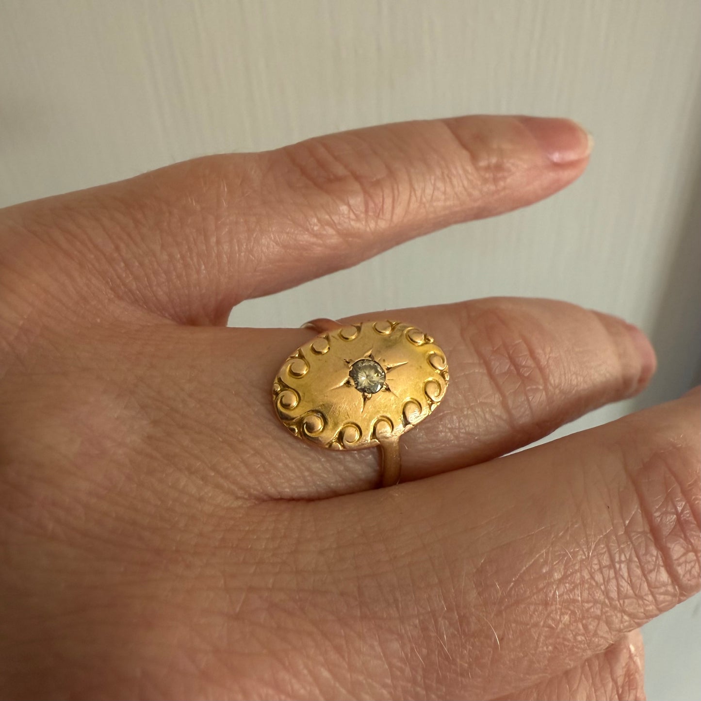 Antique Art Nouveau 14k Yellow Gold Starburst .25ct Diamond Ring Sz 6.5