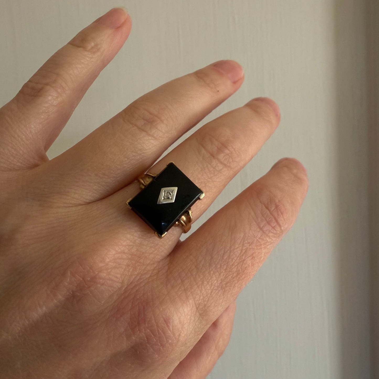Victorian 10k Gold Onyx with Diamond Ring Size 7