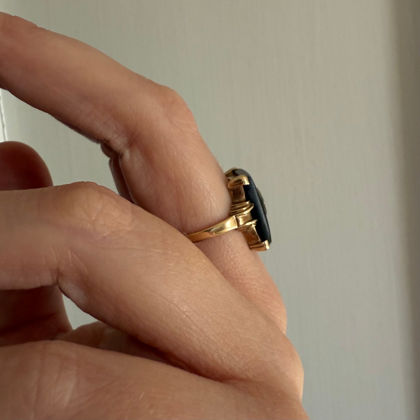Victorian 10k Gold Onyx with Diamond Ring Size 7