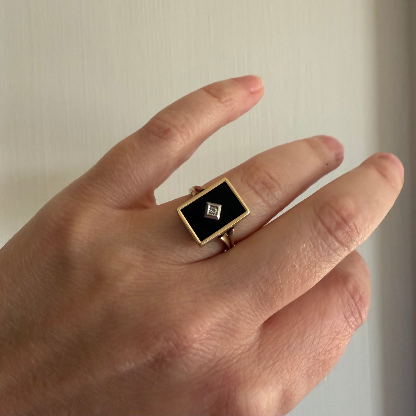 Victorian 10k Gold Onyx with Diamond Ring Size 6