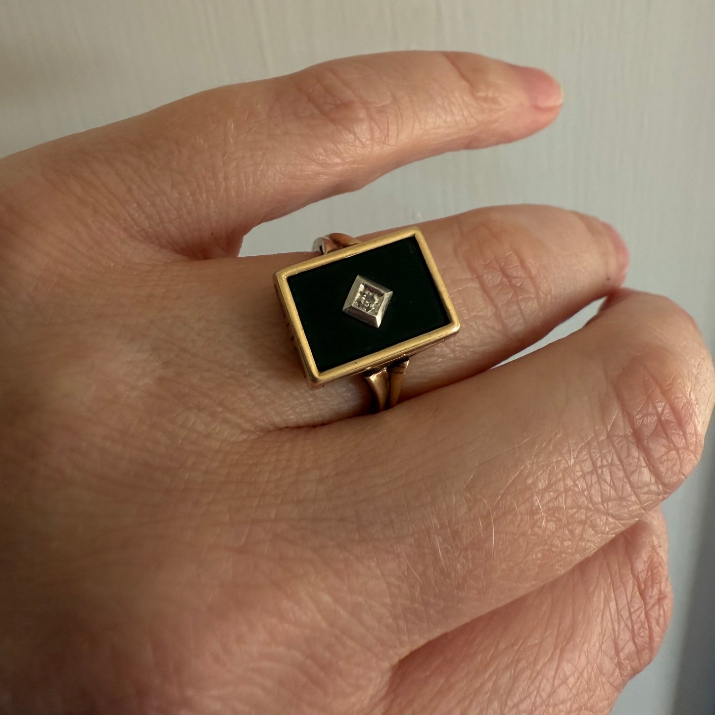 Victorian 10k Gold Onyx with Diamond Ring Size 6