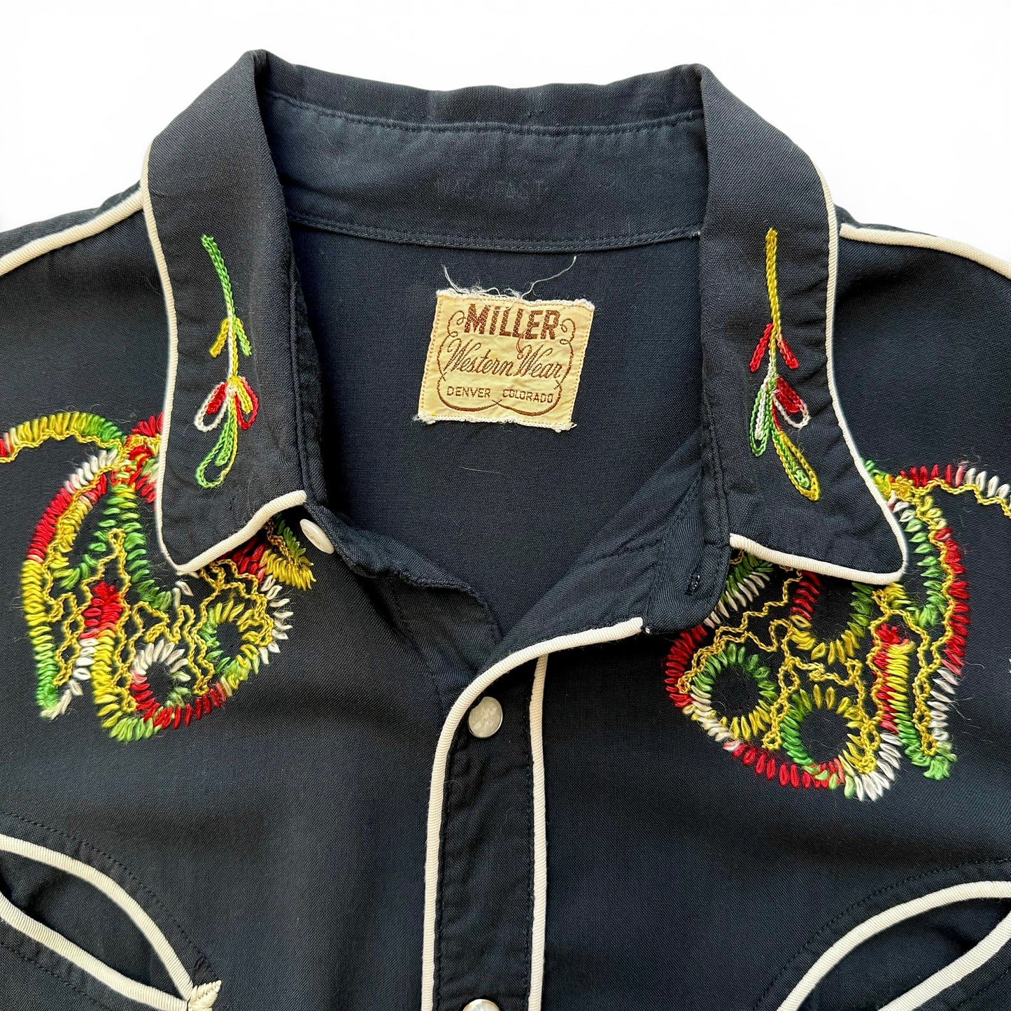 1950s Miller Embroidered Rayon Gabardine Western Shirt