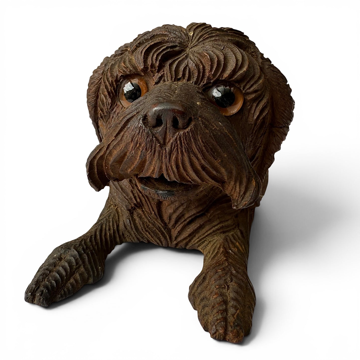 Late 19th Century Black Forest Hand-Carved Dog Inkwell