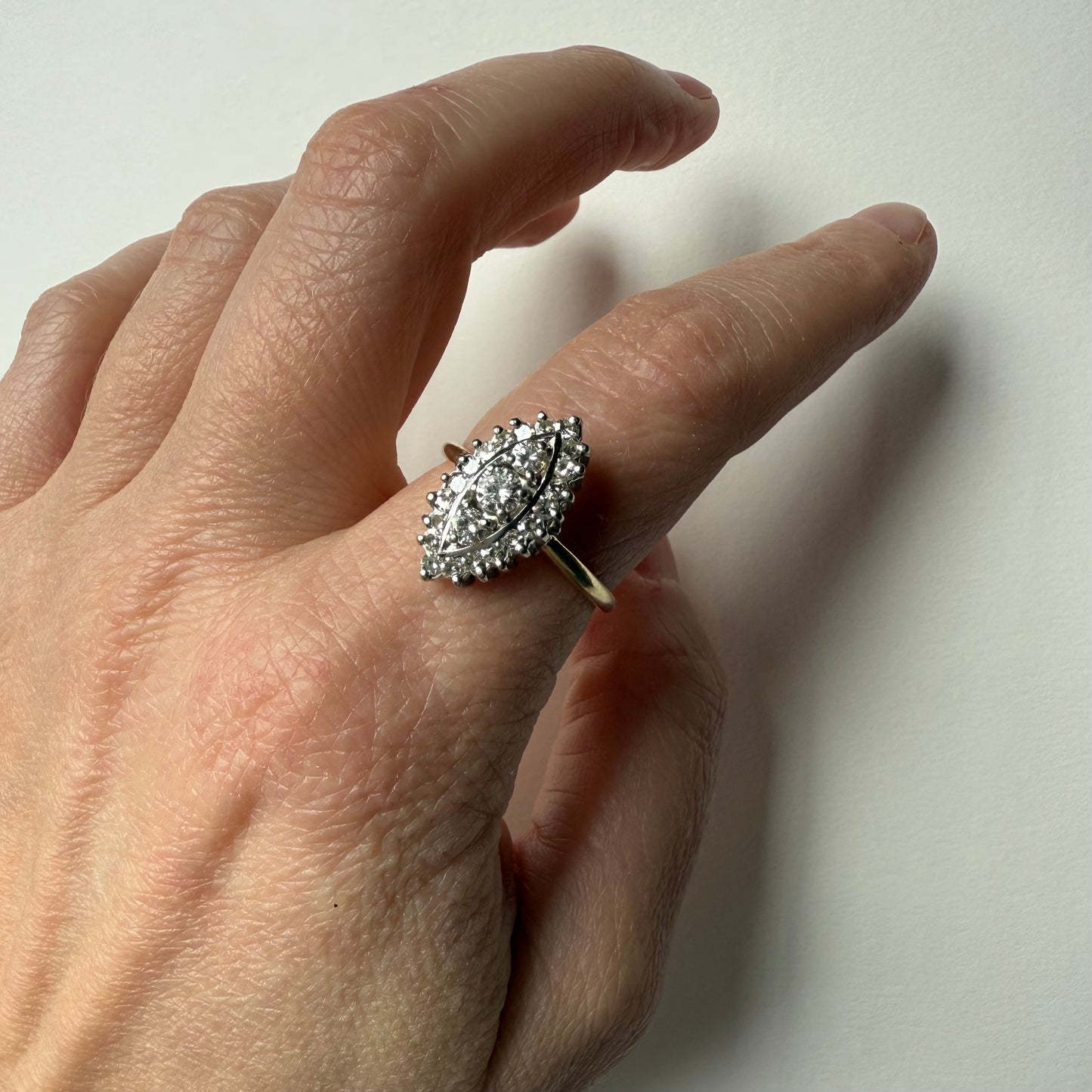 14k Yellow and White Gold Marquise .45ctw Diamond Ring on hand
