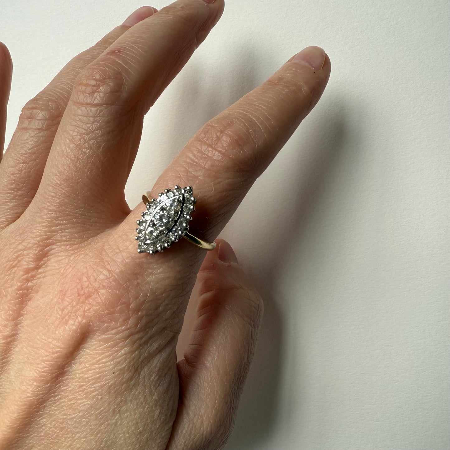 14k Yellow and White Gold Marquise .45ctw Diamond Ring on hand