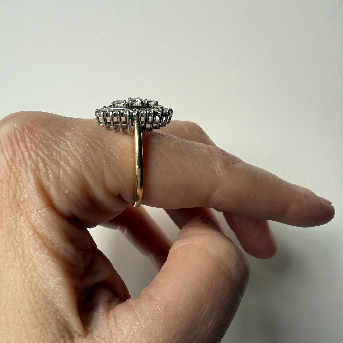 14k Yellow and White Gold Marquise .45ctw Diamond Ring on hand side view