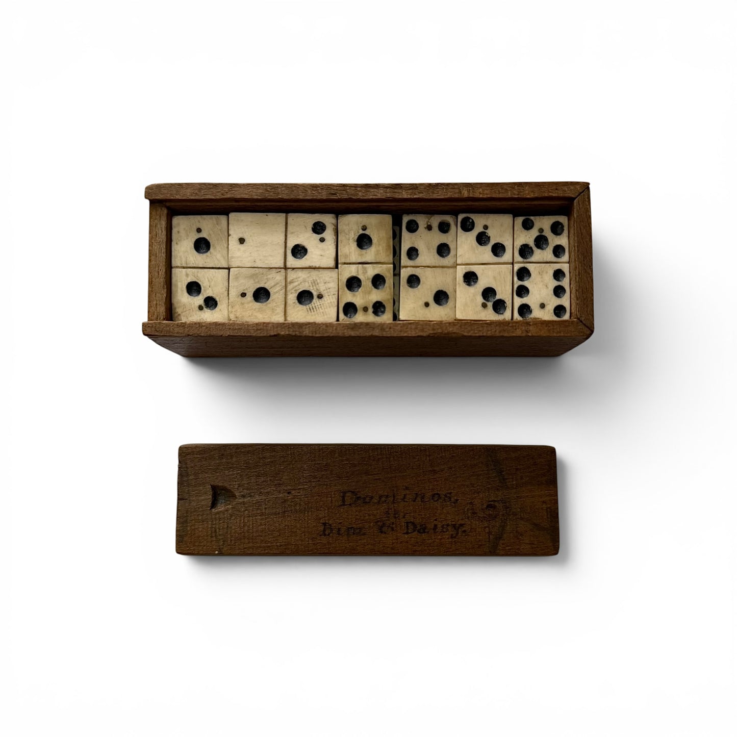 1854 Bone And Ebony Domino Set With Box Art