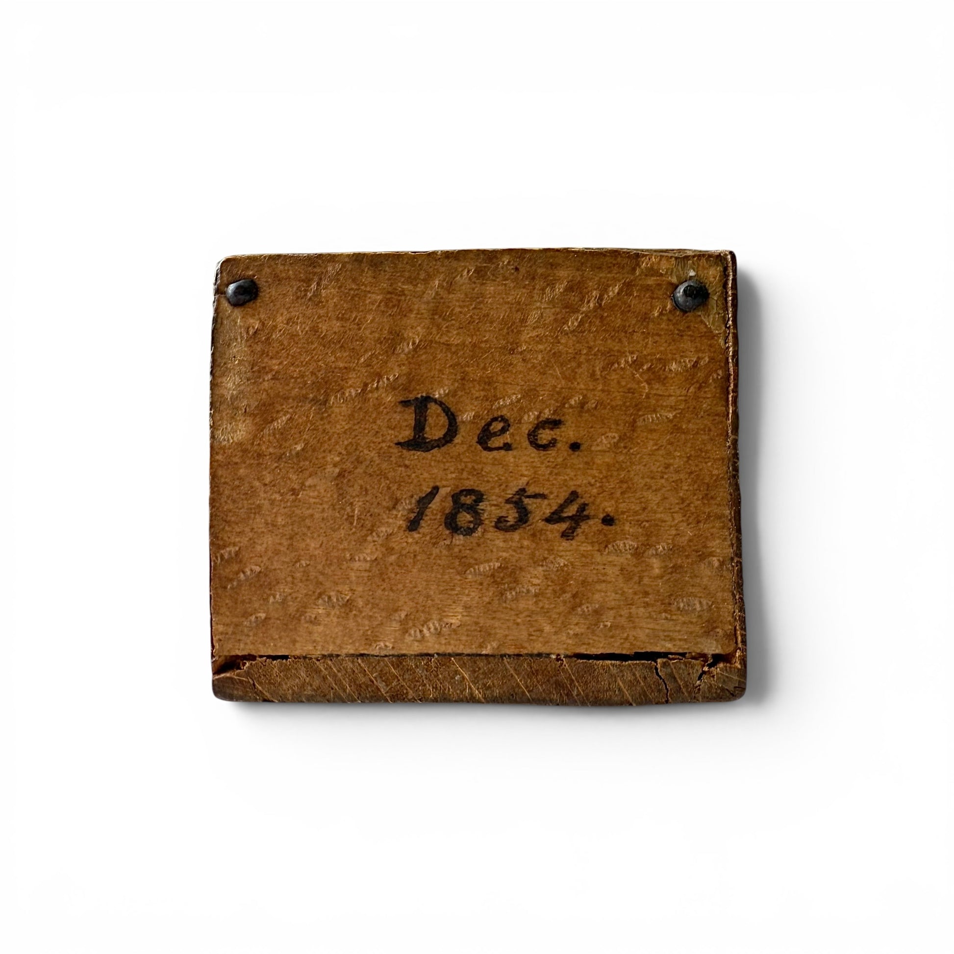 1854 Bone And Ebony Domino Set With Box Art  'Dec. 1854' text on a white background