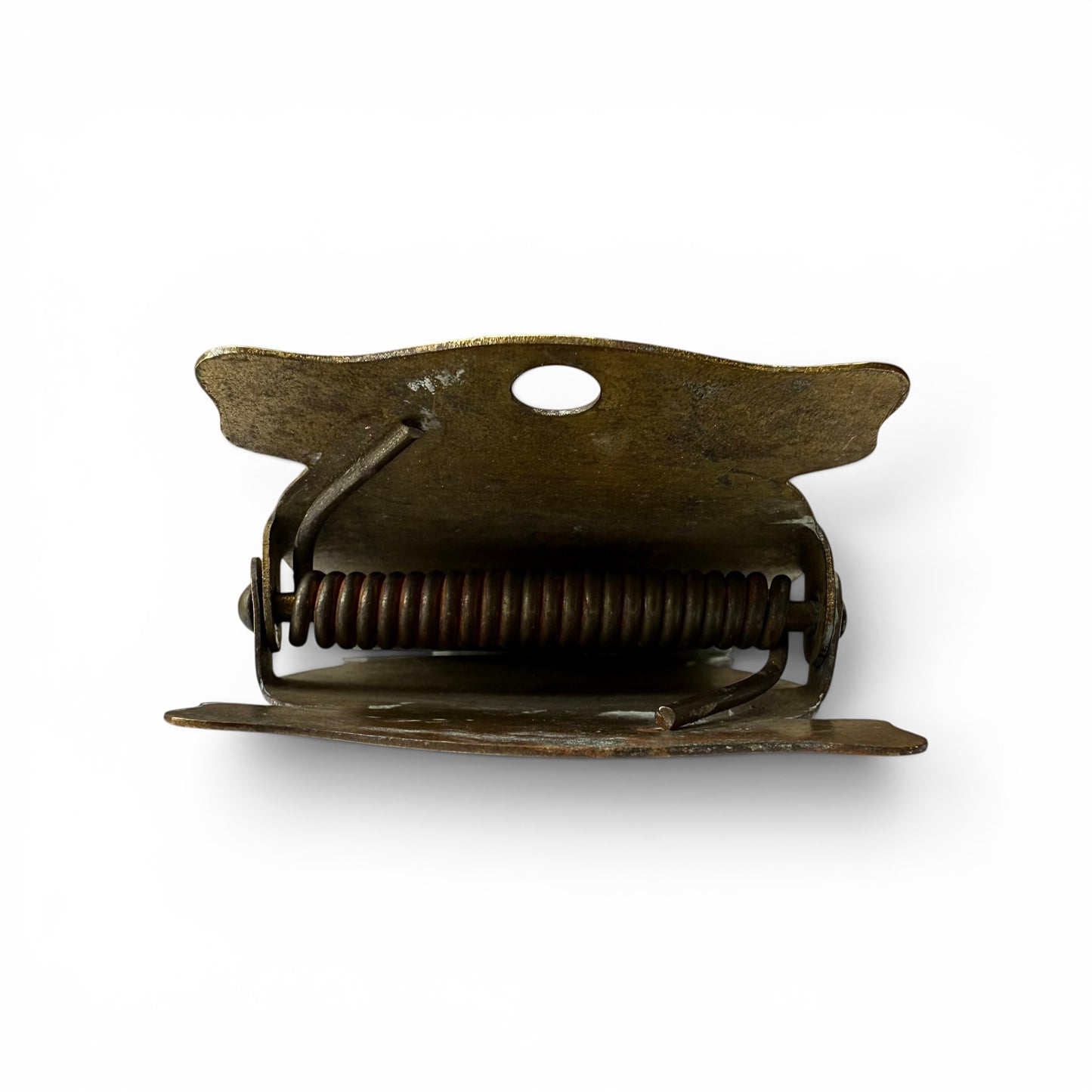 1920s Brass Advertising Paper Clip Metal spring mechanism on a white background