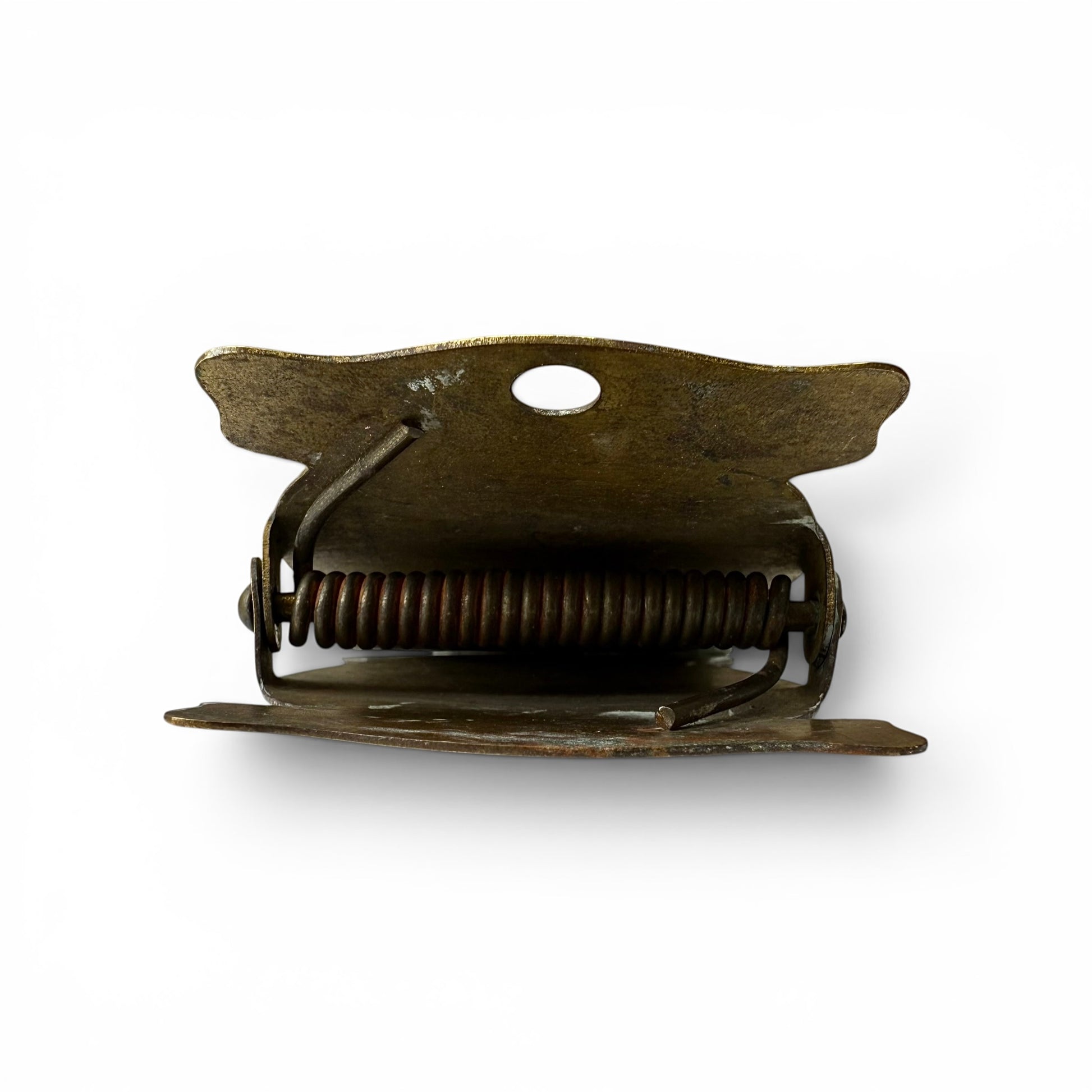 1920s Brass Advertising Paper Clip Metal spring mechanism on a white background