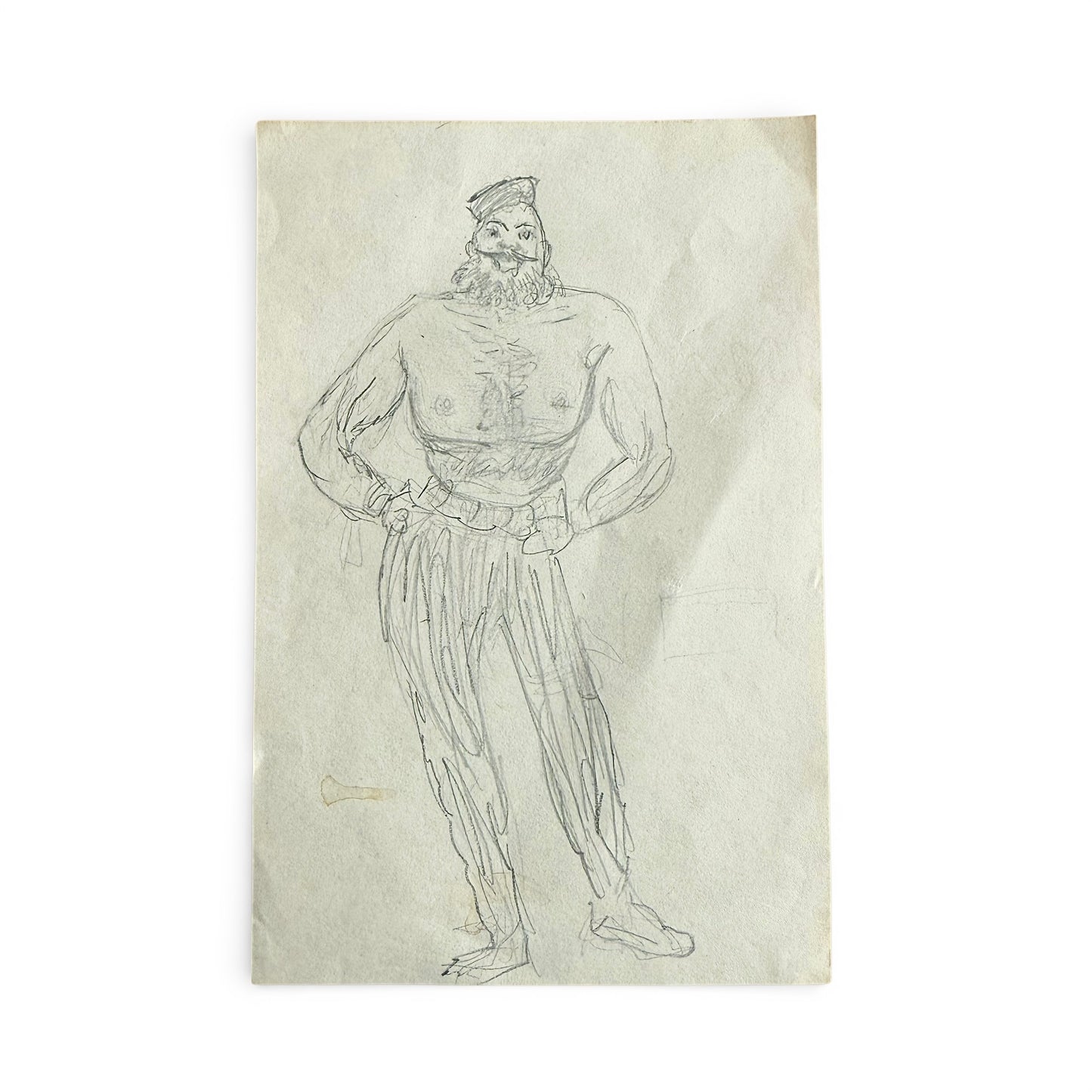 Sketch of a standing figure with a hat on a light background 1930s Double-Sided Artist Pencil Sketches 