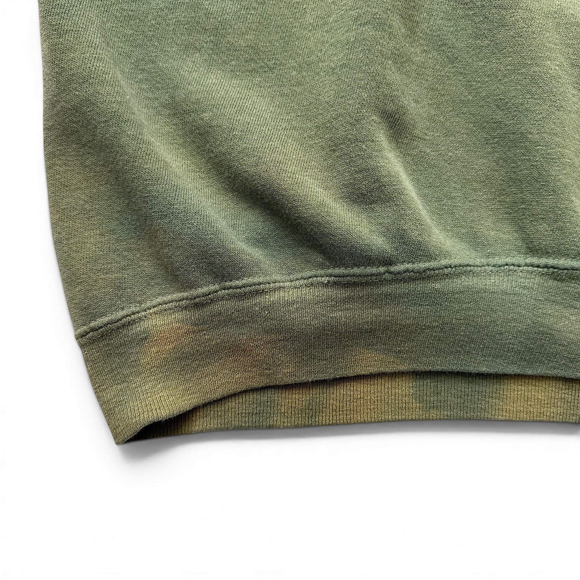 1950/1960s Camp Widjwagan (YMCA) Short Sleeve Sweatshirt Close-up of a green sweatshirt on a white background