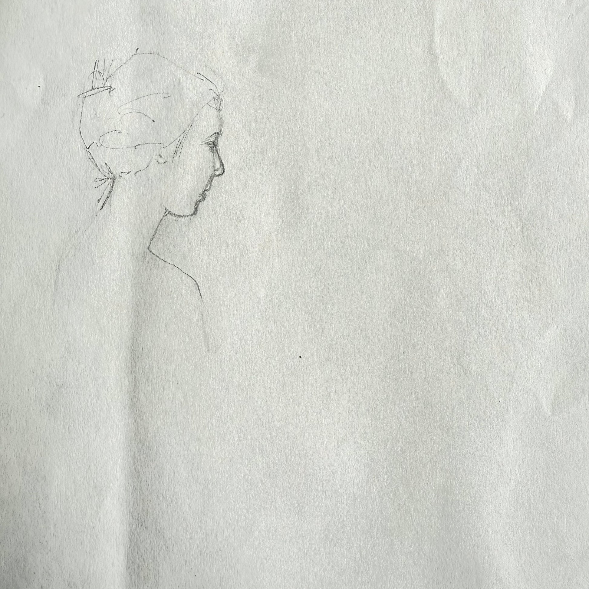 1950/60s An Ear Study - Gail Sudler Rockwell Pencil sketch of a woman on textured white paper