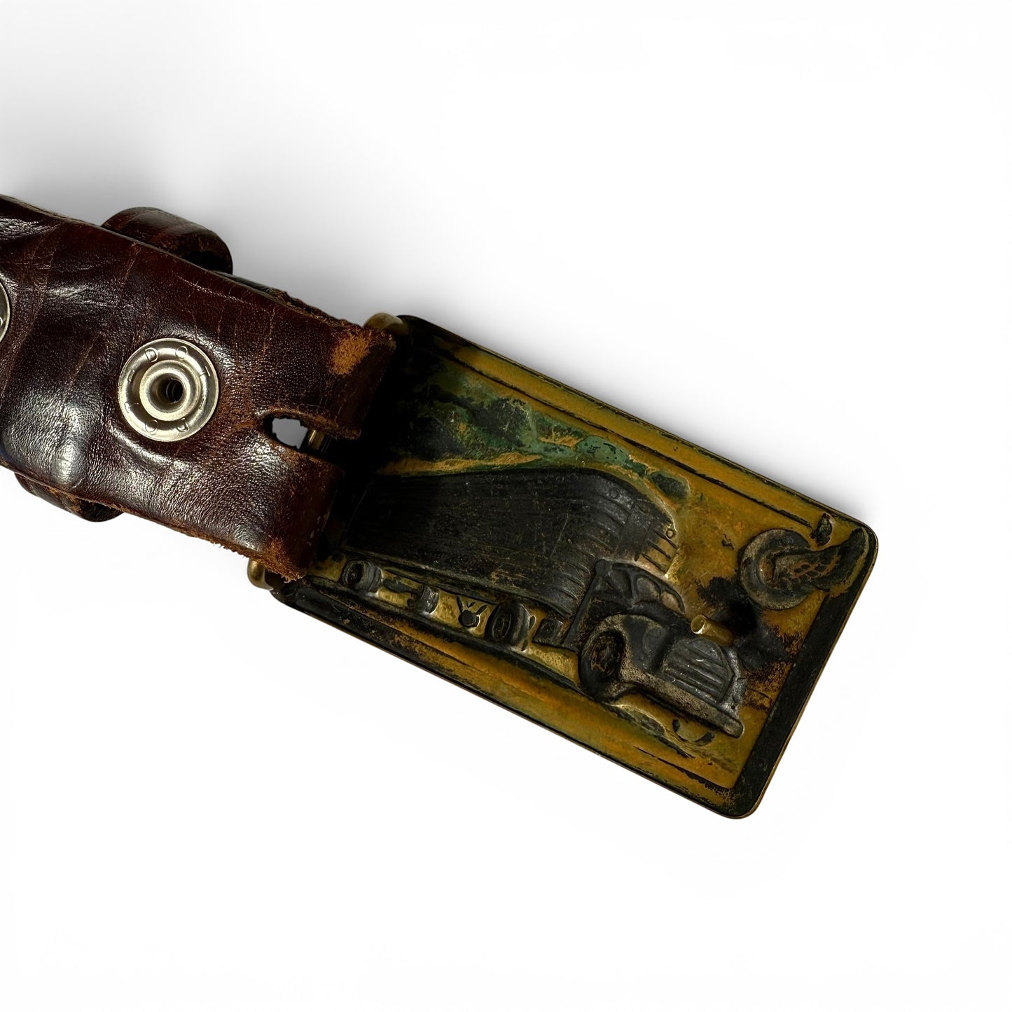 1950s Goodyear Semi Truck Brass Buckle Leather Belt backside