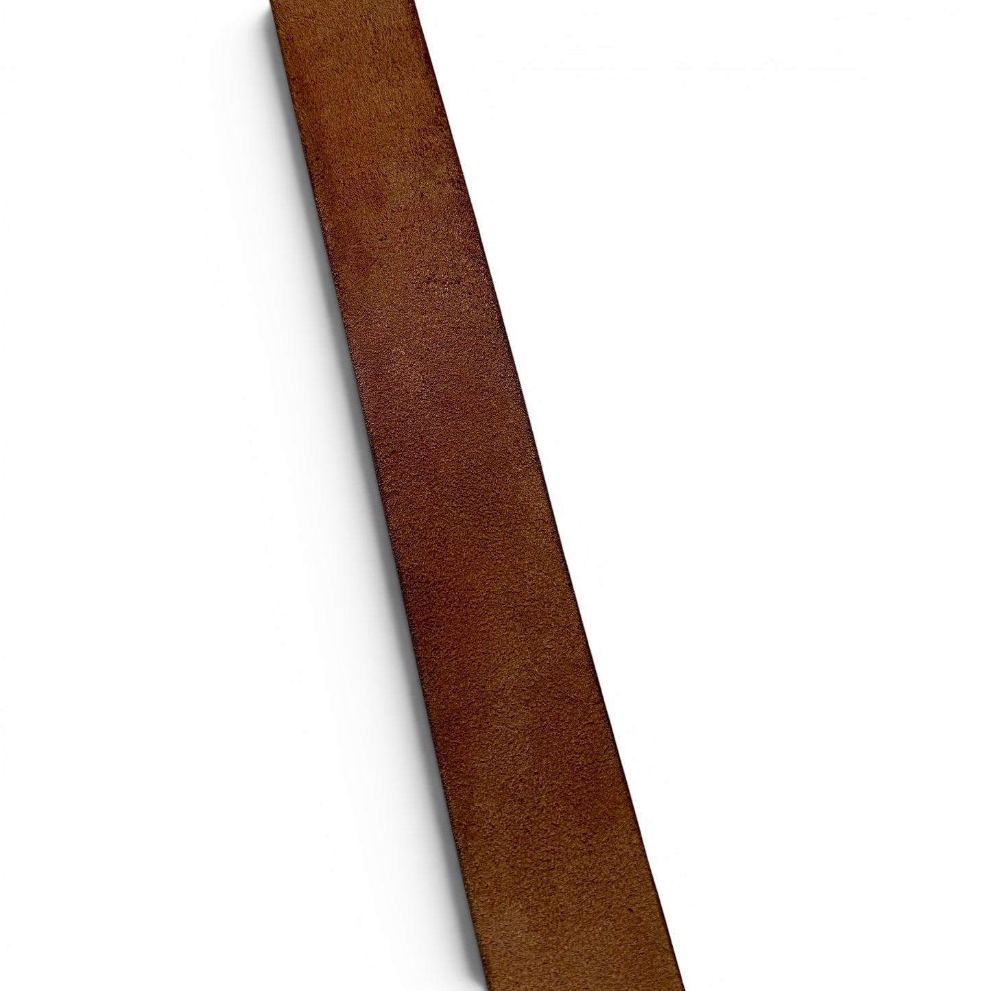 1960s Hammered Brass Abstract Buckle Leather Belt Brown leather belt on a white background