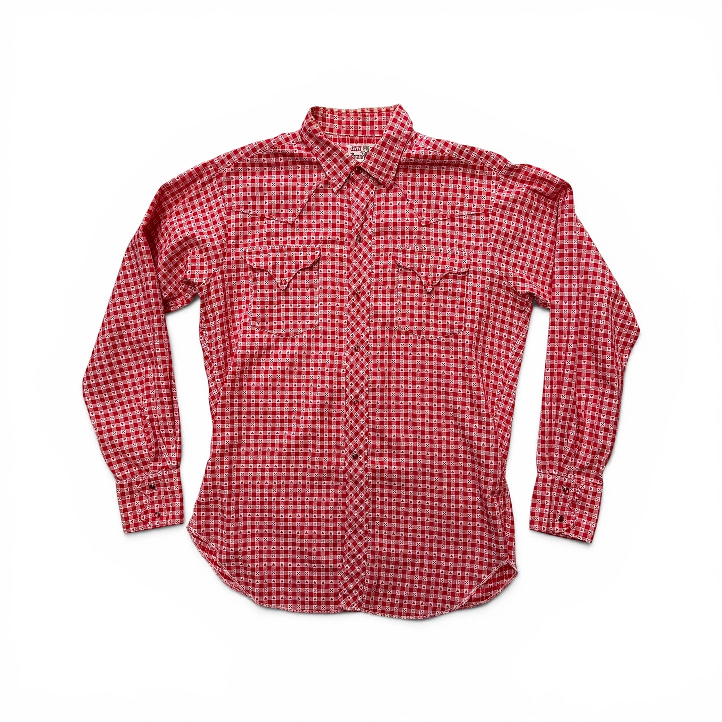 1960s Levi's Saddleman Western Shirt Red and white checkered shirt on a white background