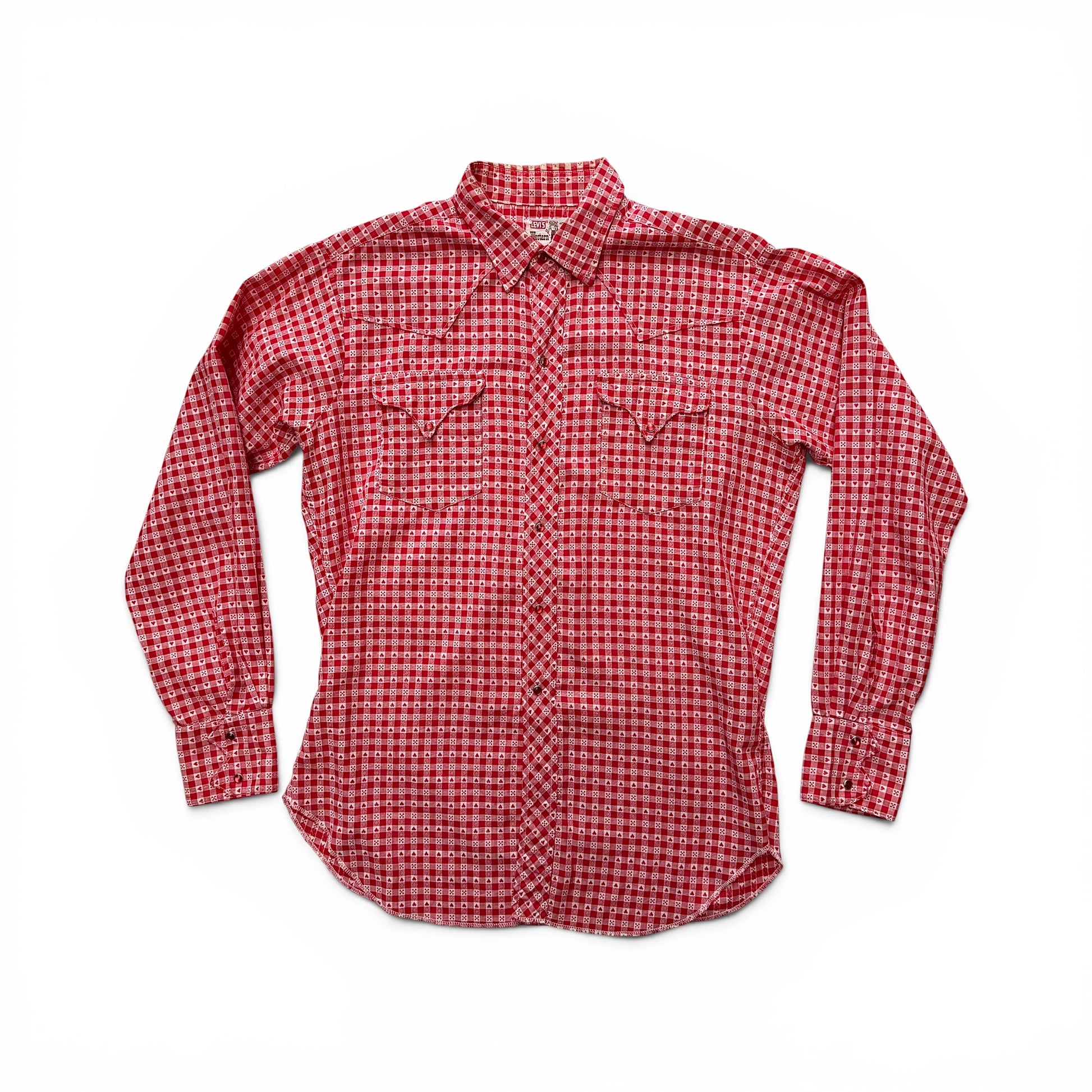 1960s Levi's Saddleman Western Shirt Red and white checkered shirt on a white background