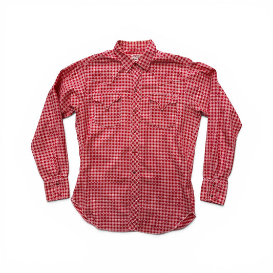 1960s Levi's Saddleman Western Shirt Red and white checkered shirt on a white background