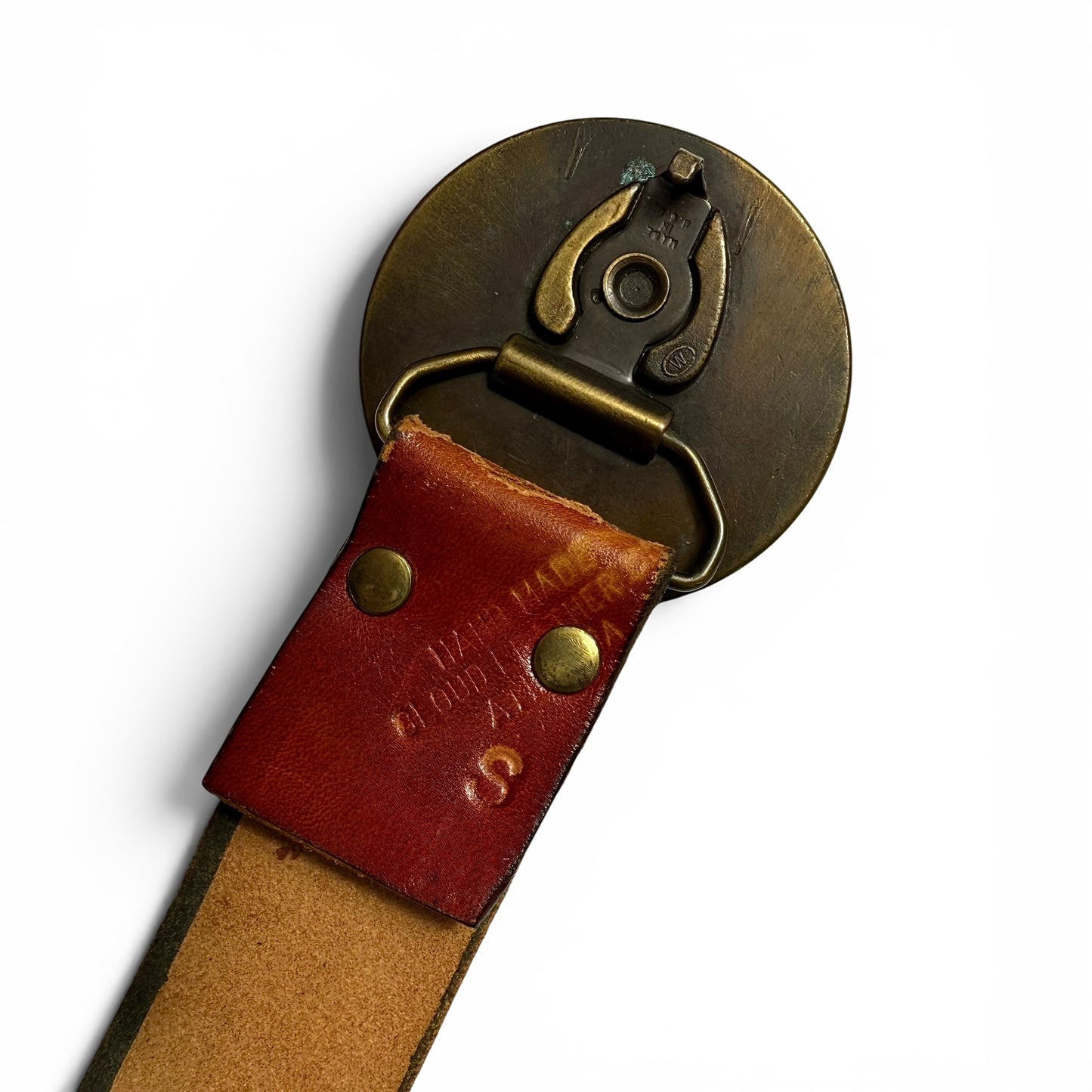 1970s Brass Eagle In Sunburst Tooled Leather Belt backside