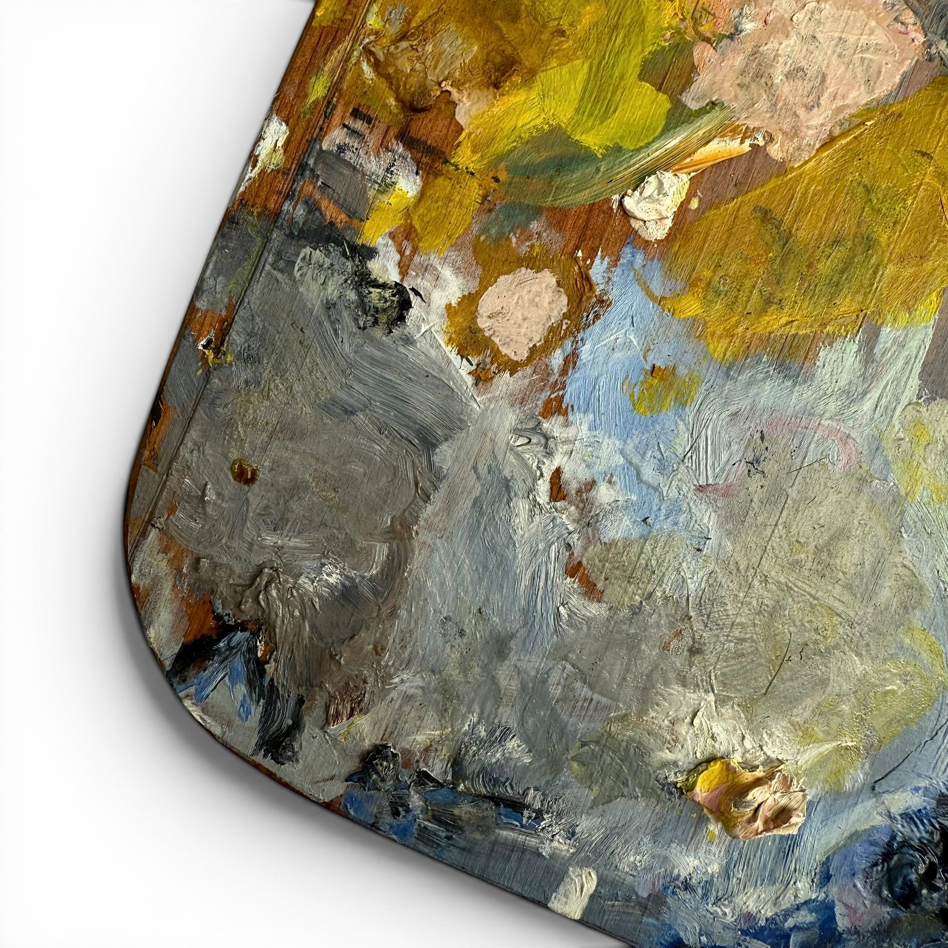 19th Century Double-Sided French Painters Palette Close-up of a paint palette with various colors