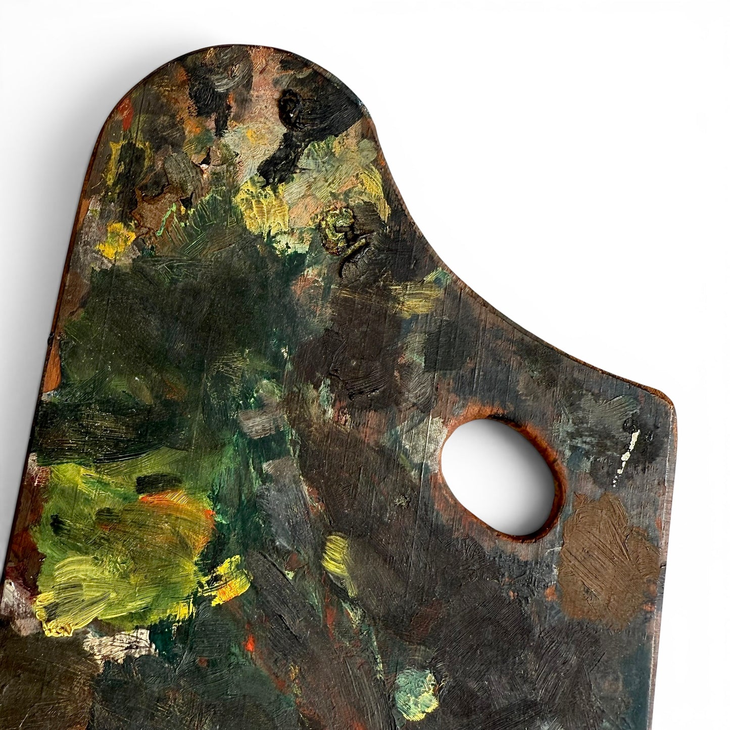 19th Century Double-Sided French Painters Palette Artistic paint palette with colorful brushstrokes on a white background