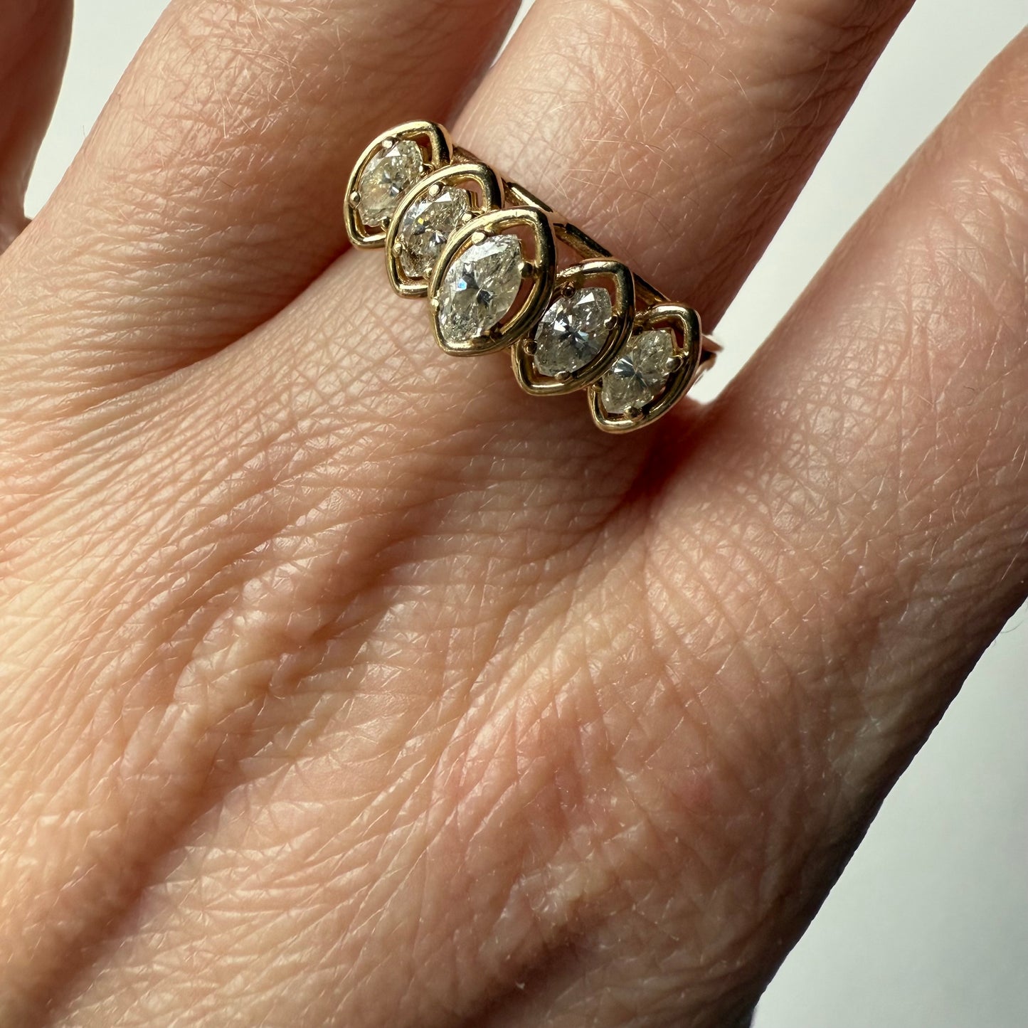 1ctw Natural Marquise Diamond 14K Yellow Gold Ring Size 8.75