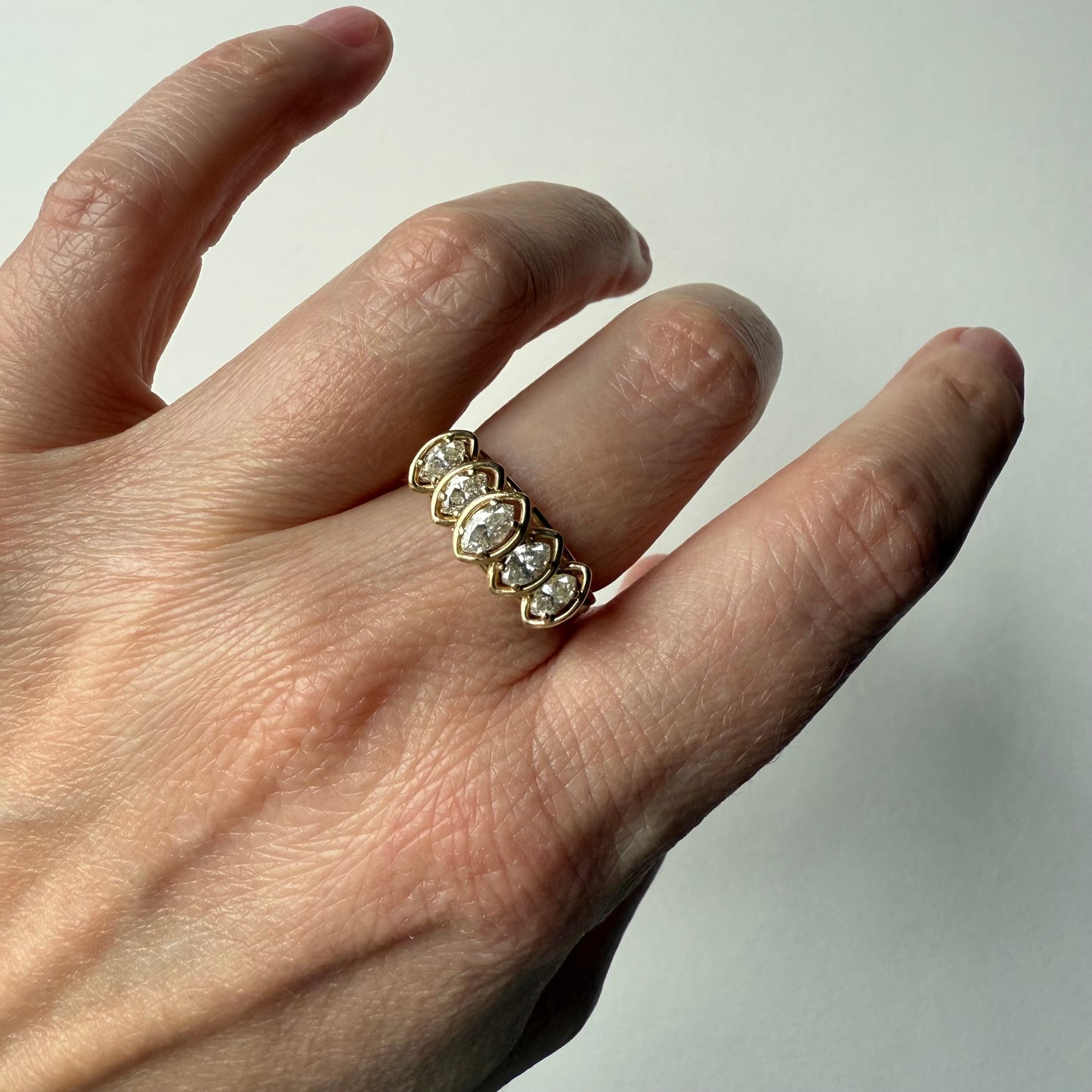 1ctw Natural Marquise Diamond 14K Yellow Gold Ring Size 8.75