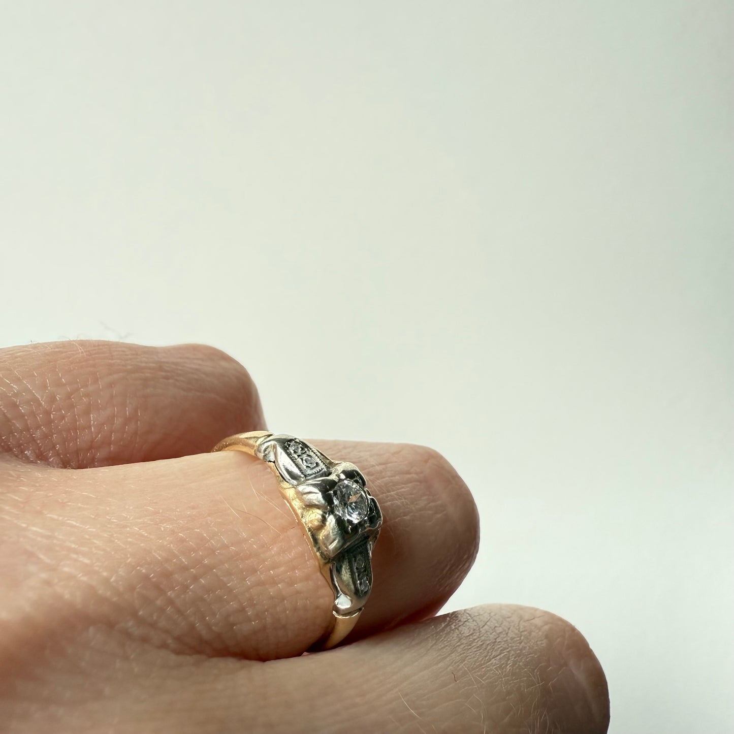 Art Deco Two Tone 14k Gold Diamond Ring Size 6.5