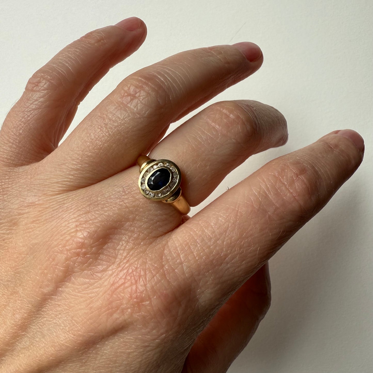 14k Yellow Gold Sapphire and Diamond Halo Ring Size 7