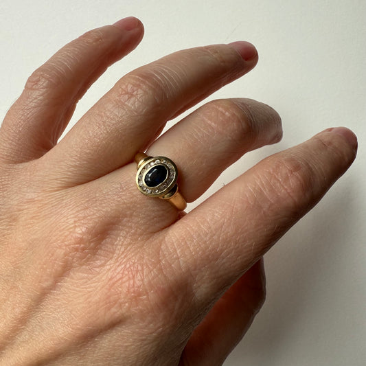 14k Yellow Gold Sapphire and Diamond Halo Ring Size 7