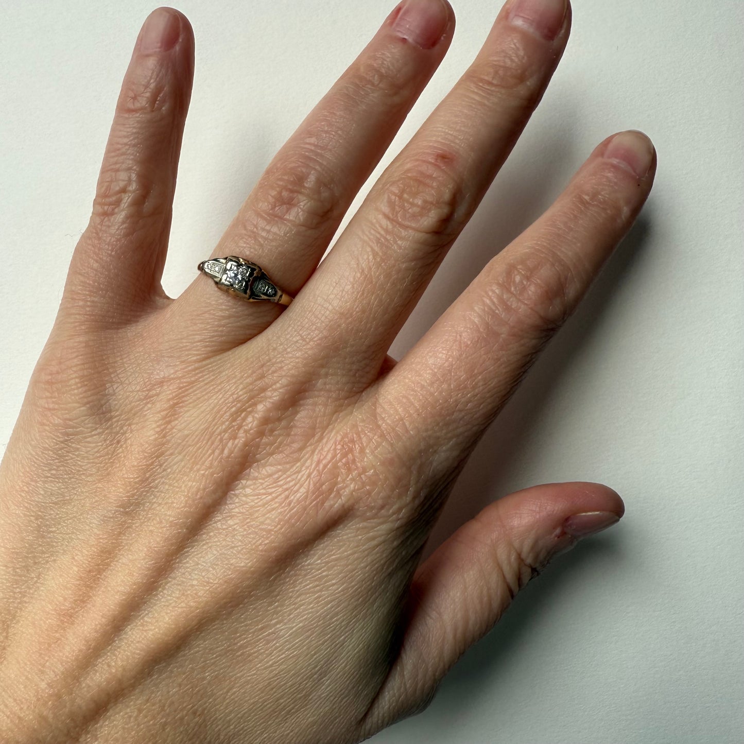 Art Deco Two Tone 14k Gold Diamond Ring Size 6.5